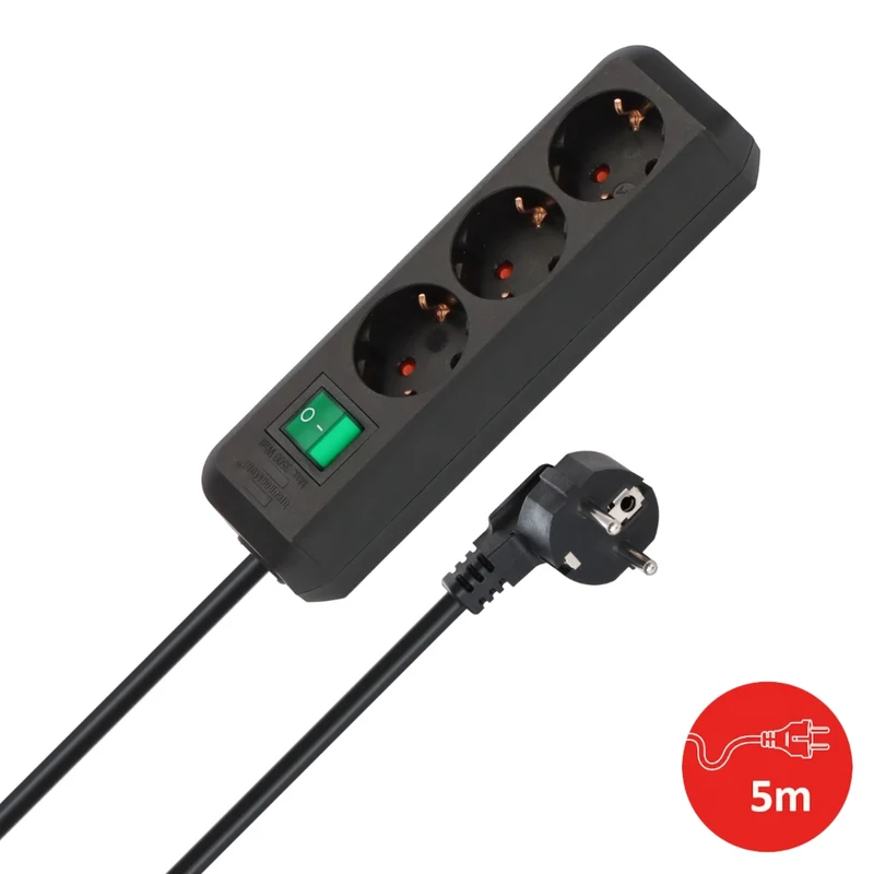 Brennenstuhl Steckdosenleiste 3-fach 5m schwarz mit Schalter Eco-Line (1152900)