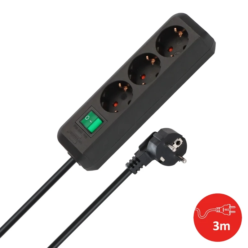 Brennenstuhl Steckdosenleiste 3-fach 3m schwarz mit Schalter Eco-Line (1152300400)